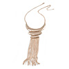 Statement Hammered Bib with Long Fringe Necklace In Rose Gold Metal - 46cm L/ 8cm Ext