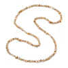 Long Pastel Caramel Semiprecious Stone, Agate and Glass Bead Necklace - 120cm L