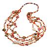Long Multistrand Sea Shell/ Semiprecious Stone & Simulated Pearl Necklace in Orange/ Brown/ Coral - 96cm Length