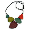 Geometric Wood Bead Black Cotton Cord Necklace in Multi - 74cm Long - Adjustable