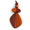 Brown/Bronze Geometric Wood Pendant Black Waxed Cotton Cord - 80cm L Max/ 13cm