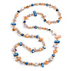 Salmon/Blue/Lavender/Citrine Shell Nugget and Glass Bead Long Necklace - 115cm Long