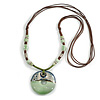 Light Green/Blue Ceramic Pendant with Green/Brown Cotton Cords/Slight Variation In Colour/62cm L/Adjustable/Natural Irregularities