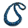 Chunky Graduated Blue/Black Wood Button Bead Necklace - 60cm Long