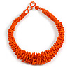 Orange Eco-Friendly Glass Seed Beaded Chunky Necklace with Button and Loop Closure – 44cm Long with 5cm Extender