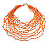 Orange Multi-Strand Layered Necklace with Glass Seed Beads & Natural Stone Chips – 44–84cm Length