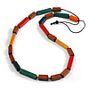 Statement Geometric Wooden Bead Necklace with Adjustable Black Cotton Cord - Eco-Friendly - 120cm Max Length - Multicoloured