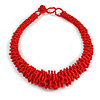 Red Eco-Friendly Glass Seed Beaded Chunky Necklace with Button and Loop Closure – 44cm Long with 5cm Extender