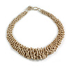 Antique White Eco-Friendly Glass Seed Beaded Chunky Necklace with Button and Loop Closure – 46cm Long with 5cm Extender