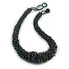 Peacock Eco-Friendly Glass Seed Beaded Chunky Necklace with Button and Loop Closure – 44cm Long with 5cm Extender