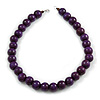 Chunky Deep Purple Wood Bead Necklace - 60cm L