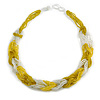 Unique Braided Glass Bead Necklace In Yellow/ Transparent - 52cm Long
