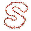 Long Coral Red Shell/ Light Topaz Glass Crystal Bead Necklace - 115cm L