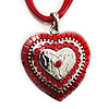 Red Enamel Crystal Heart Cotton Cord Pendant Necklace(Silver Tone) - 40cm Lengh