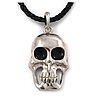 Silver Plated Skull Pendant On Black Leather Style Cord Necklace - 40cm Length & 4cm Extension