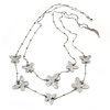 Long 2-Strand, Layered Butterfly Necklace In Silver Tone - 100cm L/ 5cm Ext