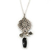 Vintage Inspired Flower And Charms Pendant With Silver Tone Chain - 38cm Length/ 8cm Extension