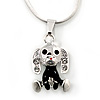 Small Crystal, Black Enamel Puppy Pendant With Silver Tone Snake Chain - 40cm Length/ 4cm Extension