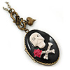 Vintage Inspired Skull & Bones Locket Pendant With Long Bronze Tone Chain - 80cm Lenght