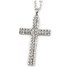 Statement Crystal Cross Pendant with Chunky Long Chain In Silver Tone - 70cm L