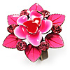 Deep Pink Crystal Enamel Cocktail Ring (Bronze Tone)