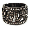 Gun Metal 'Love' Crystal Band Ring