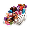 Wide Chunky Multicoloured Freshwater Pearl Ring (Silver Plated Metal)