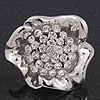 Large Swarovski Clear 'Flower' Cocktail Ring In Rhodium Plating - Adjustable (Size 7/9) - 5cm Diameter