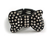 Matte Black 'Bow' Ring with Clear Crystals - 25mm Wide - Size 7/8 Expandable
