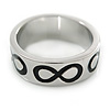 Rhodium Plated Black Enamel 'Infinity' Band Ring - Size 7