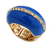 Blue Enamel Dome Shaped Stretch Cocktail Ring In Gold Plating - 2cm Length - Size 7/8