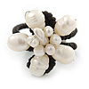 Cream Freshwater Pearl Flower Wire Band Ring  - Size 7/9 - Adjustable