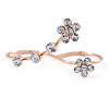 Delicate Gold Plated Crystal Floral Double Finger Adjustable Ring