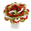 Olive/ Red/ White Glass Bead Flower Stretch Ring - 35mm Diameter