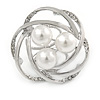 Large White Glass Pearl Diamante Cocktail Ring In Silver Plating - 43mm D - Size 7