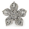 Clear Crystal Flower Ring In Silver Tone Metal - 35mm - Size 7