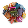 Multicoloured Sea Shell Nugget Cluster Silver Tone Ring - 7/8 Size - Adjustable