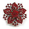 Oversized Red Crystal Flower Ring In Aged Gold Tone/ Victorian Style - 55mm Diameter