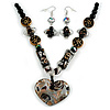 Black Glass Heart Fashion Necklace & Earrings