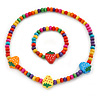 Children's Multicoloured Strawberry Wooden Flex Necklace & Flex Bracelet Set