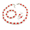 Scarlet Glow Faux Pearl Set (Necklace/Bracelet/Earring Set) - 44cm L/4cm Ext/18cm Flex Bracelet