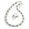 White Glass Pearl and Hematite-Coloured Bead Jewellery Set (Necklace & Earrings) - 46cm Long/ 4cm Extender