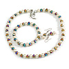 Cream Pearl & Iridescent Peacock Crystal Glass Bead Jewellery Set – Necklace, Flex Bracelet & Drop Earrings