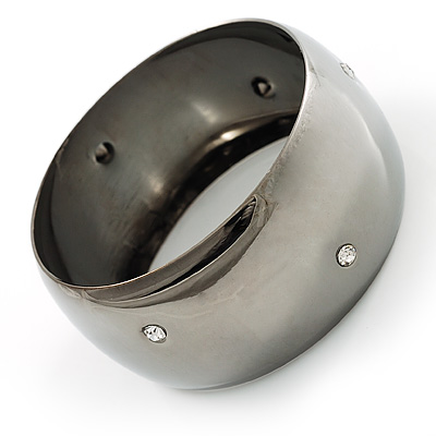 Mirror Black Crystal Metal Bangle