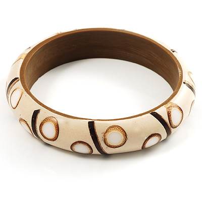 Resin Bamboo Spot/Stripe Shell Inlay Bangle (Cream)