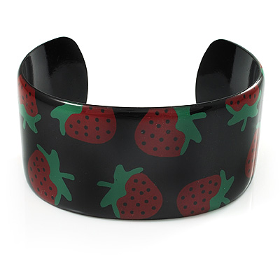 Black Metal Strawberry Cuff Bangle - up to 19cm length