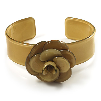 Antique Yellow Acrylic Rose Cuff Bangle