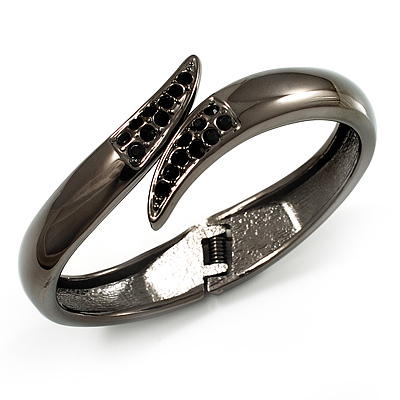 Gun Metal 'Modern Leaves' Hinged Bangle Bracelet