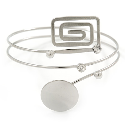 Silver Tone Circle And Square Crystal Upper Arm/ Armlet Bracelet - 26cm L