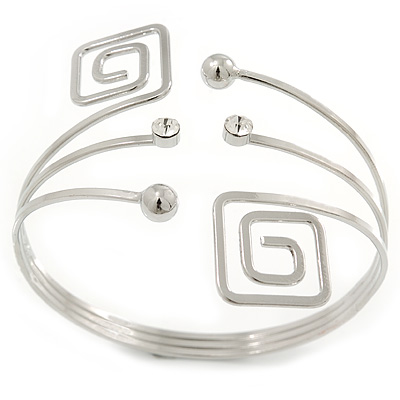 Silver Tone Greek Style Square, Crystal Upper Arm/ Armlet Bracelet - 27cm L